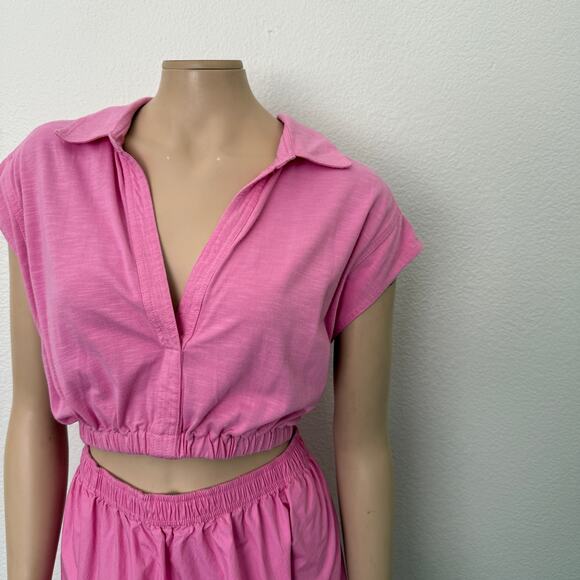 [Anthropologie] Pink Cutout Front Fit & Flare Mini Shirtdress Mixed Media Sz XL - Picture 10 of 12